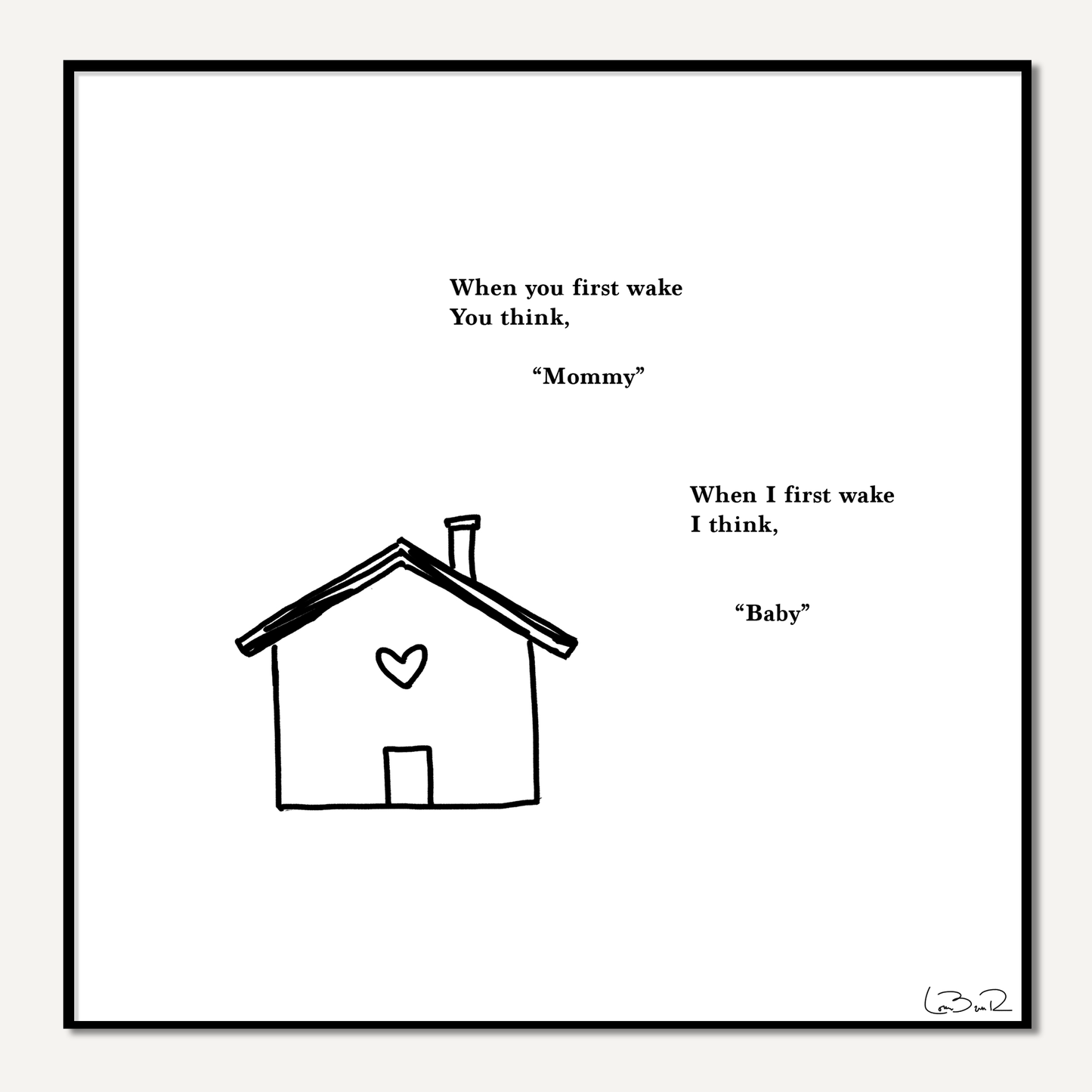 Line drawing of house on white background with poem
